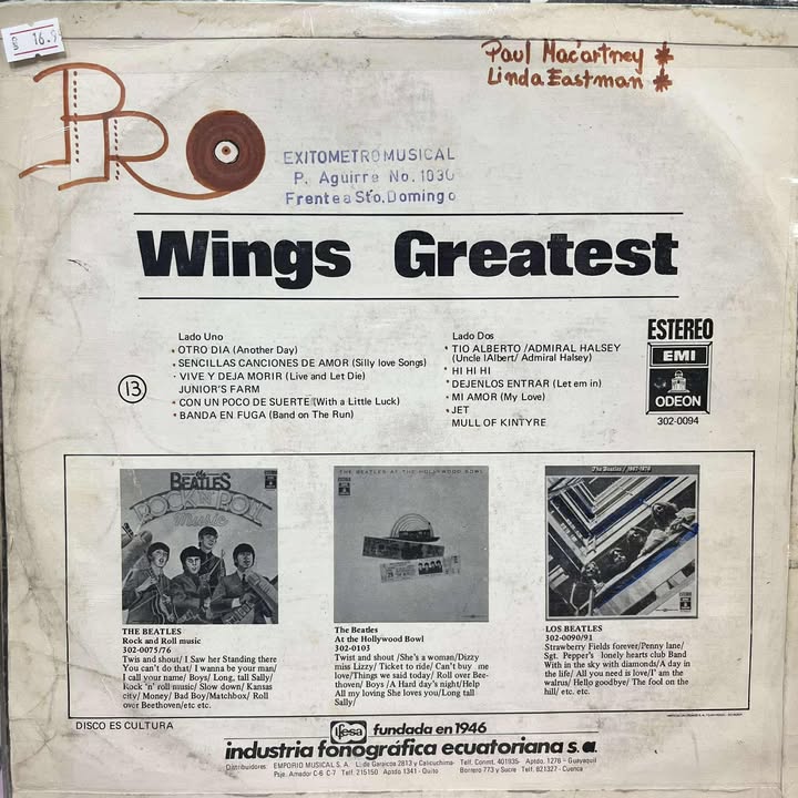 WINGS - GREATEST (EDICION ECUATORIANA Y DE EPOCA) LP