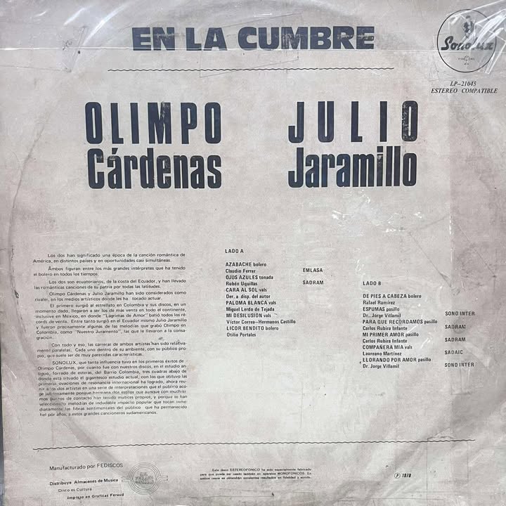JULIO JARAMILLO Y OLIMPO CARDENAS - EN LA CUMBRE LP