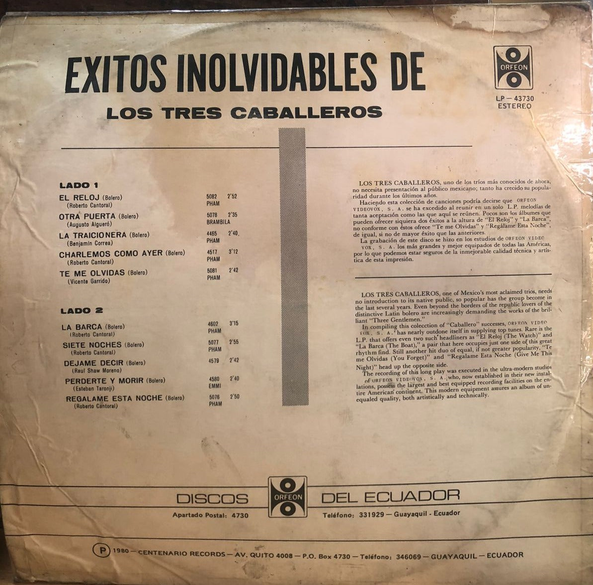 LOS TRES CABALLEROS - RELOJ LP