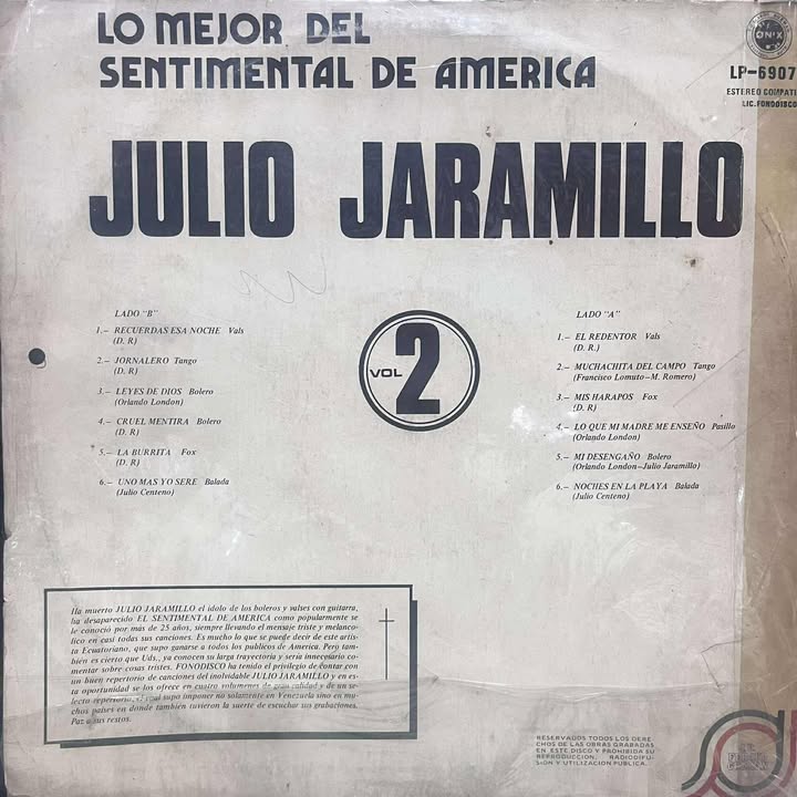JULIO JARAMILLO - LO MEJOR DEL SENTIMENTAL DE AMERICA VOL.2 LP