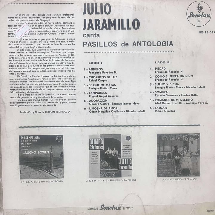JULIO JARAMILLO - PASILLOS DE ANTOLOGIA LP