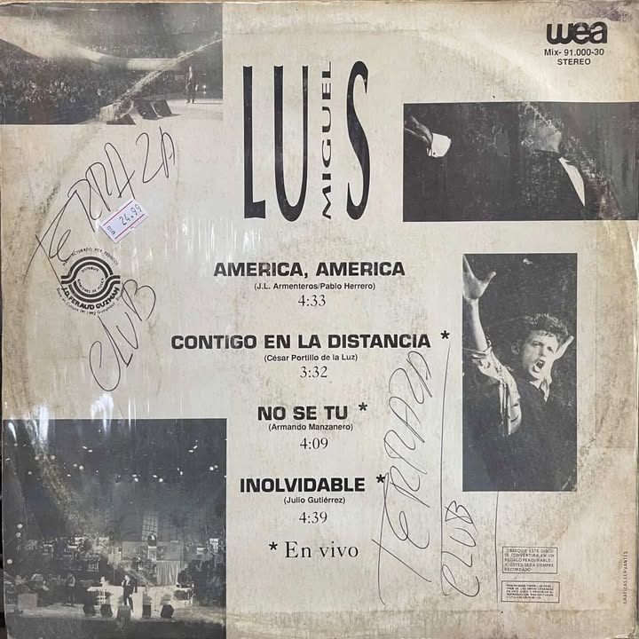 LUIS MIGUEL - AMERICA & EN VIVO LP (DE EPOCA)
