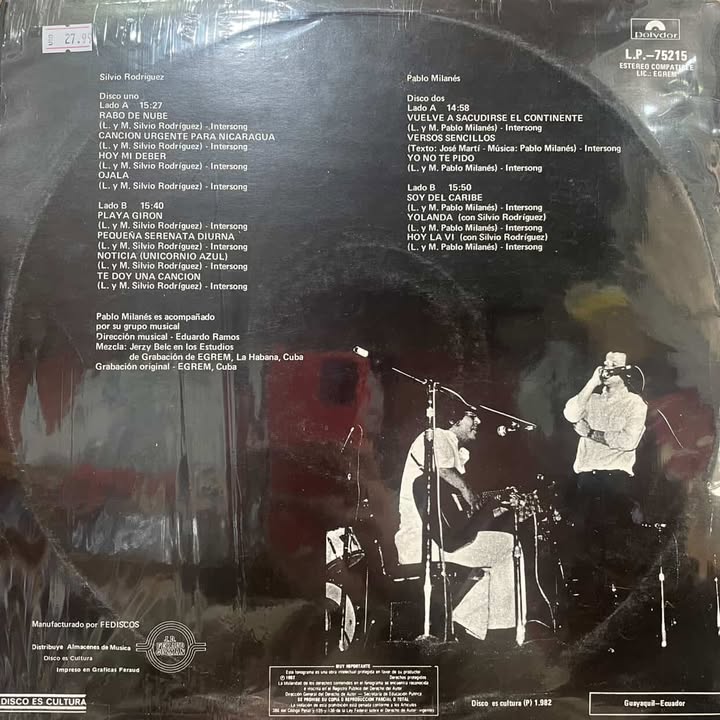 PABLO MILANES Y SILVIO RODRIGUEZ - EN VIVO LP (DE EPOCA)