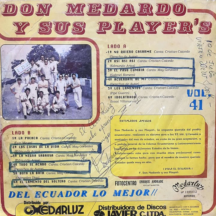 DON MEDARDO Y SUS PLAYERS - DEL ECUADOR LO MEJOR VOL.41 LP (DE EPOCA)