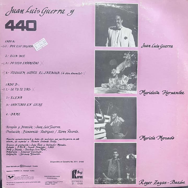 JUAN LUIS GUERRA Y 4.40 - MUDANZA Y ACARREO LP (DE EPOCA)