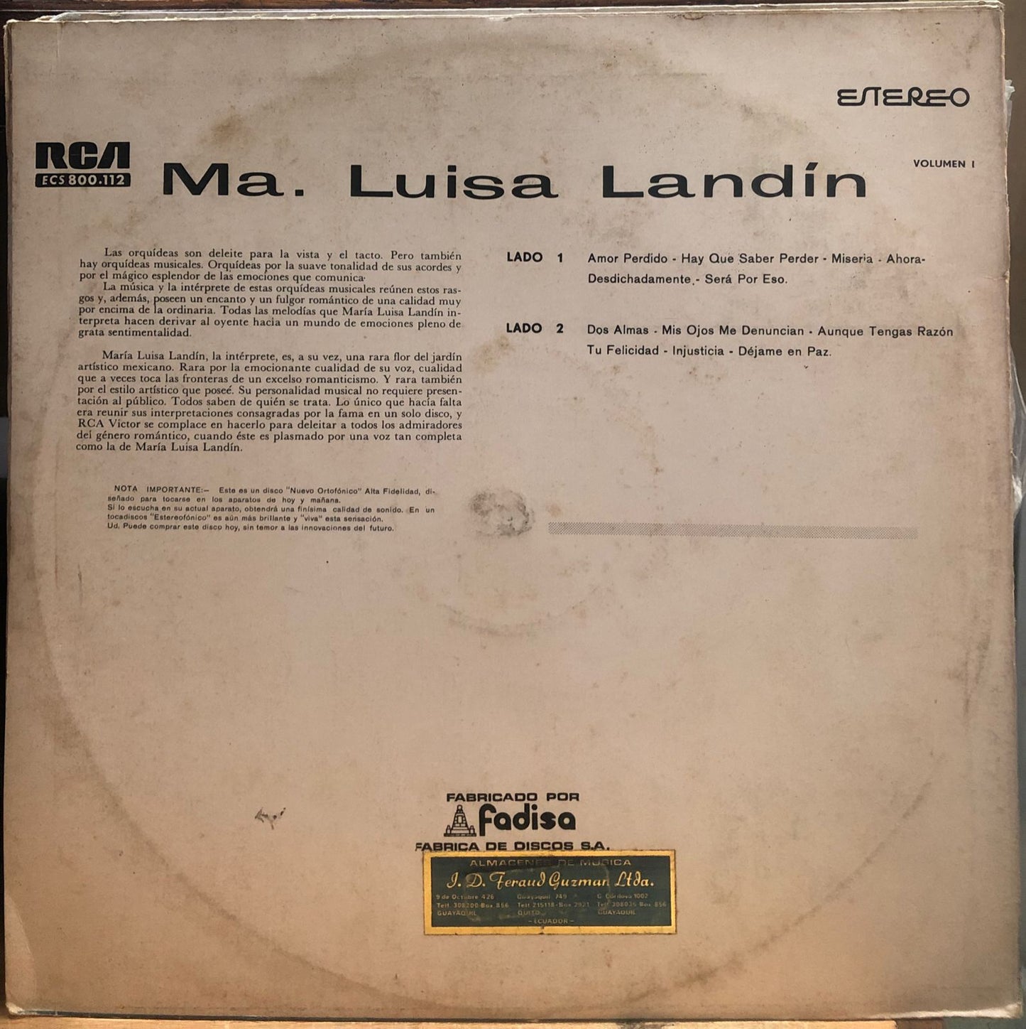 MARIA LUISA LANDIN - ORQUIDEAS VOCALES POR LP
