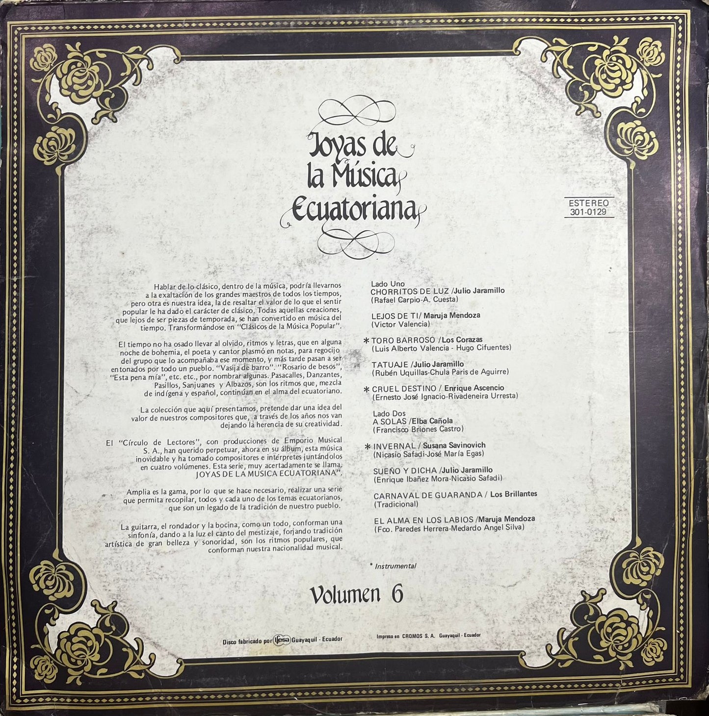 JOYAS DE LA MUSICA ECUATORIANA VOL.6 LP