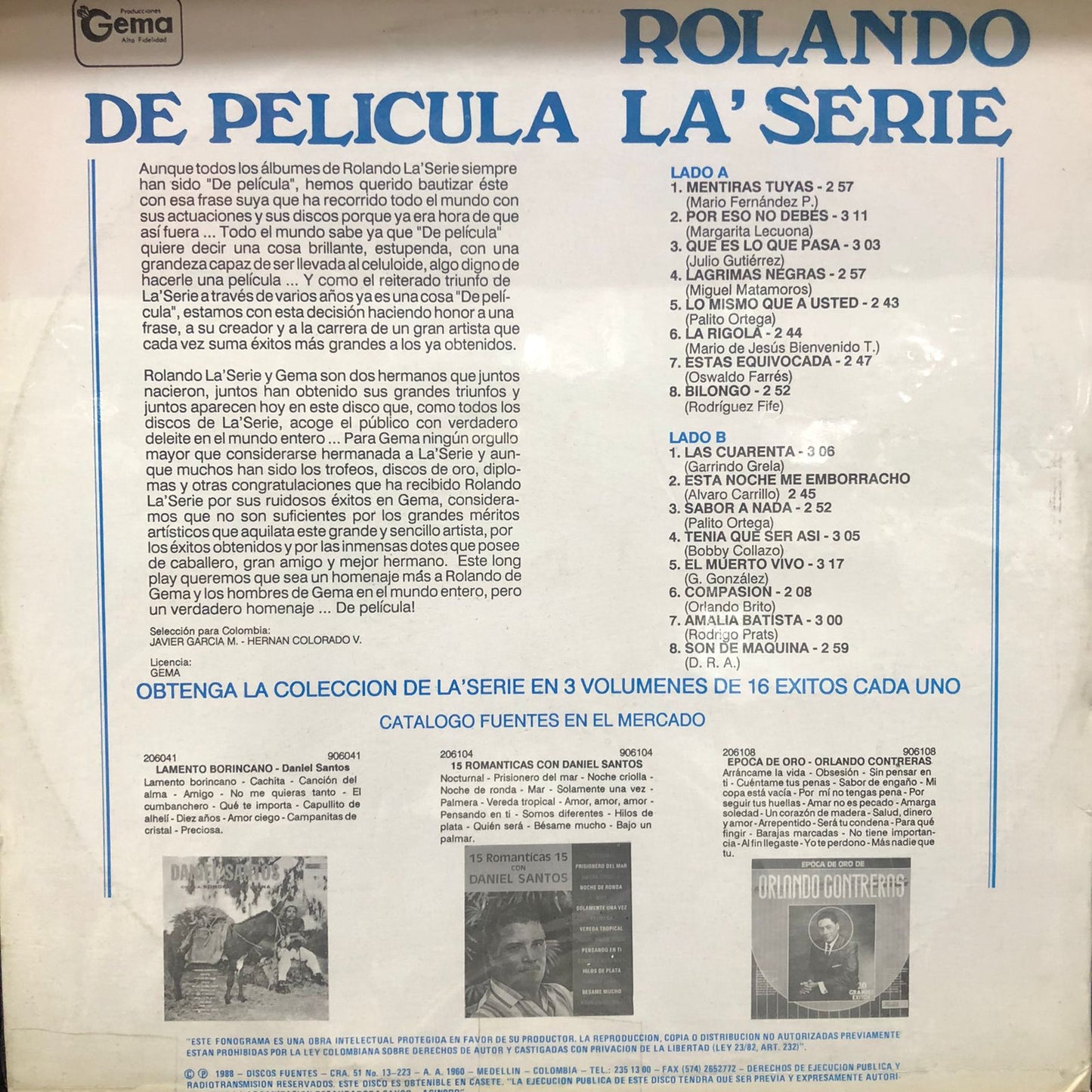 ROLANDO LA´SERIE - 16 GRANDES EXITOS VOL. 1 LP