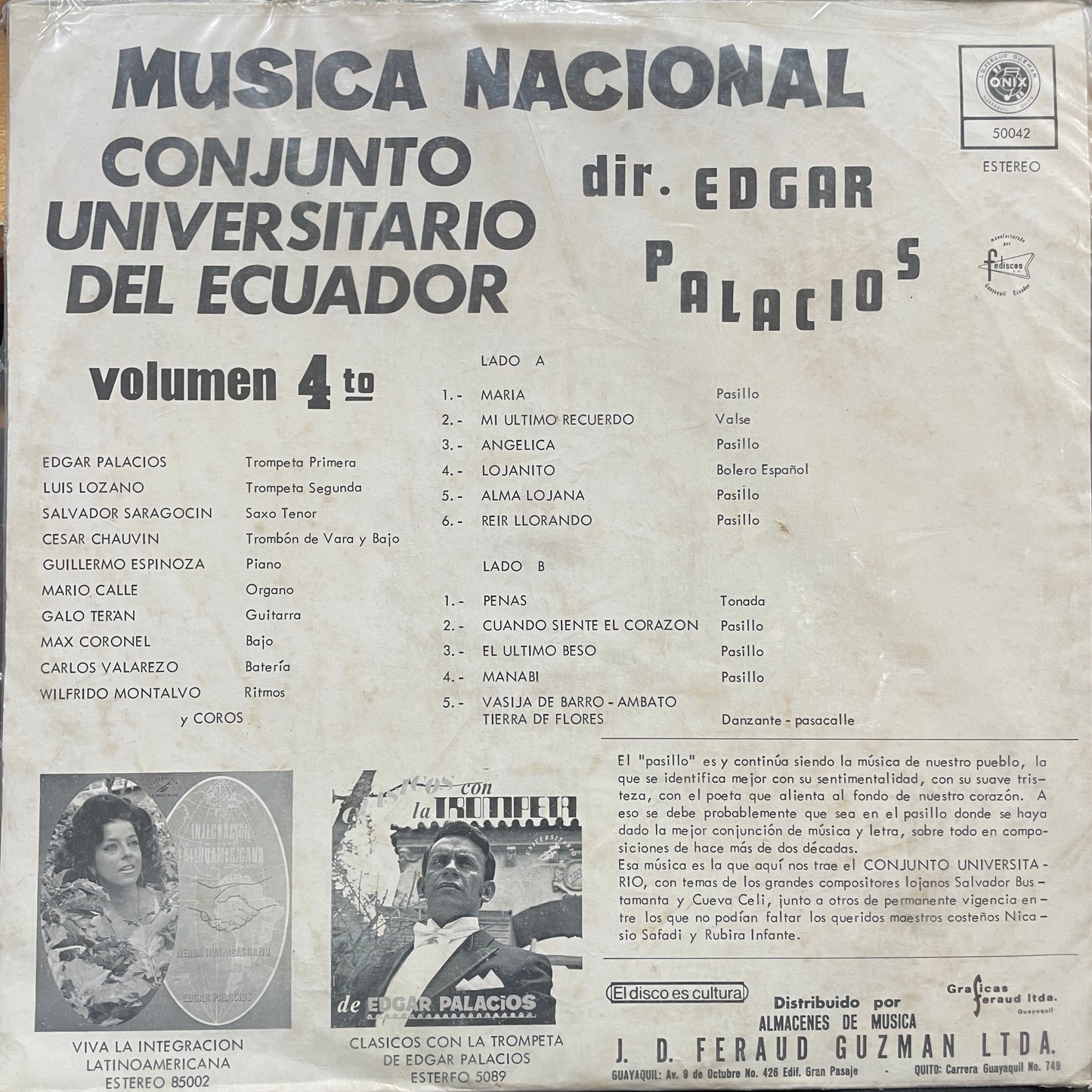 CONJUNTO UNIVERSITARIO DEL ECUADOR - MUSICA NACIONAL VOLUMEN 4 LP
