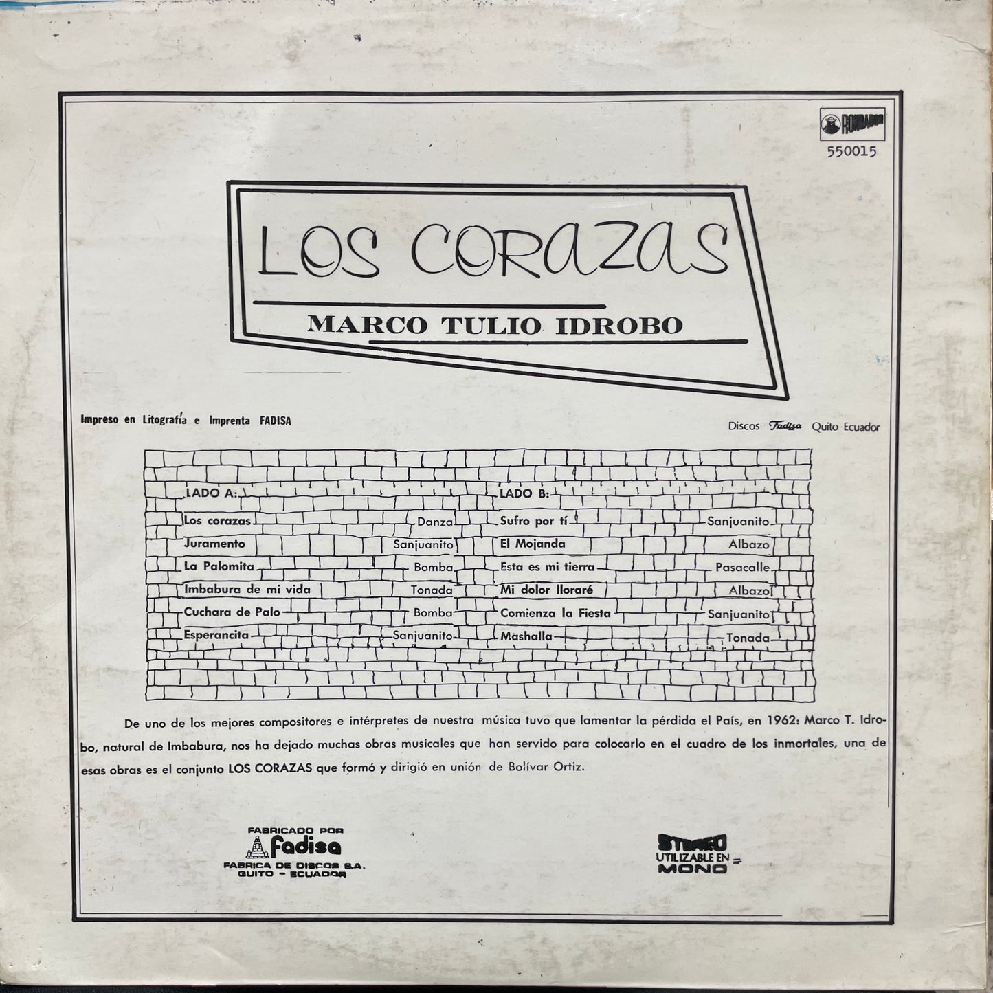 LOS CORAZAS, MARCO TULIO IDROBO - LOS CORAZAS LP