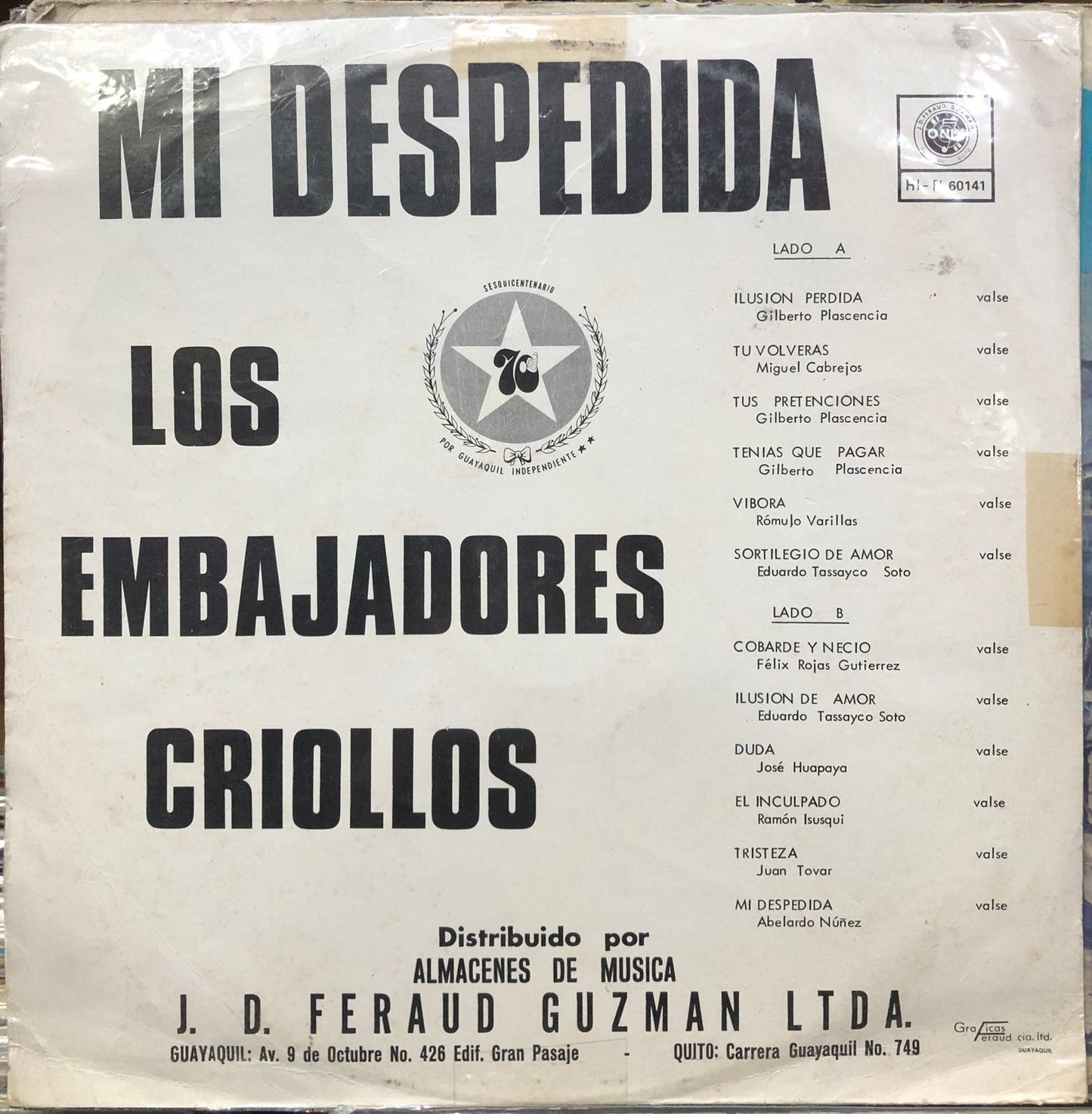 LOS EMBAJADORES CRIOLLOS - MI DESPEDIDA LP