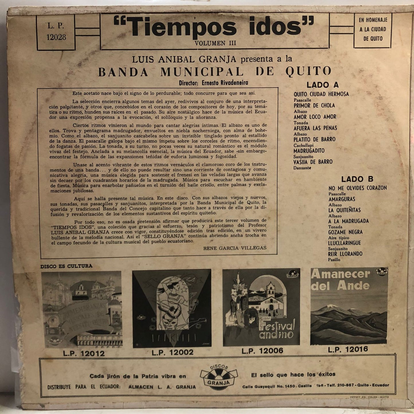 LUIS ANIBAL GRANJA - TIEMPOS IDOS VOLUMEN III LP