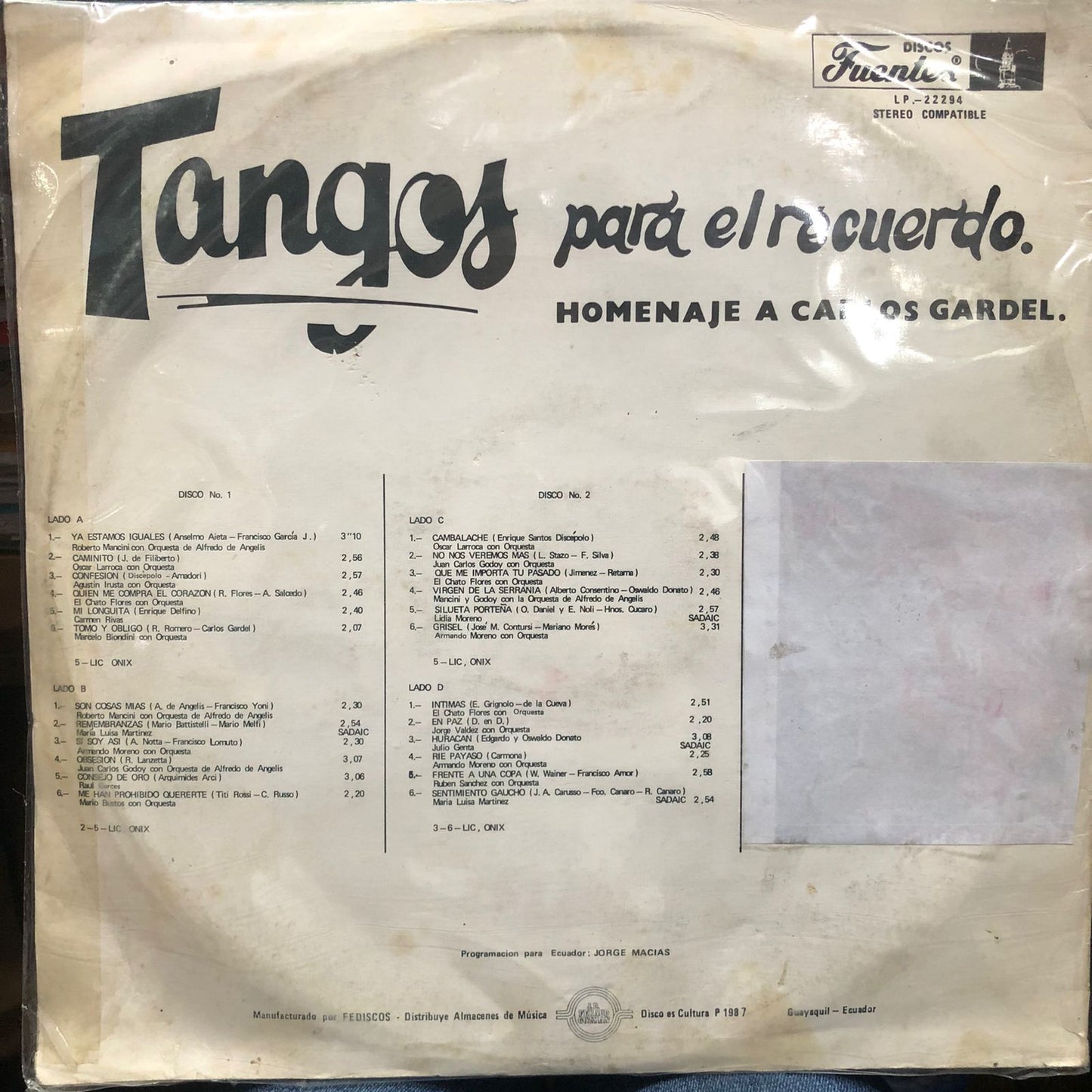 TANGOS PARA EL RECUERDO LP