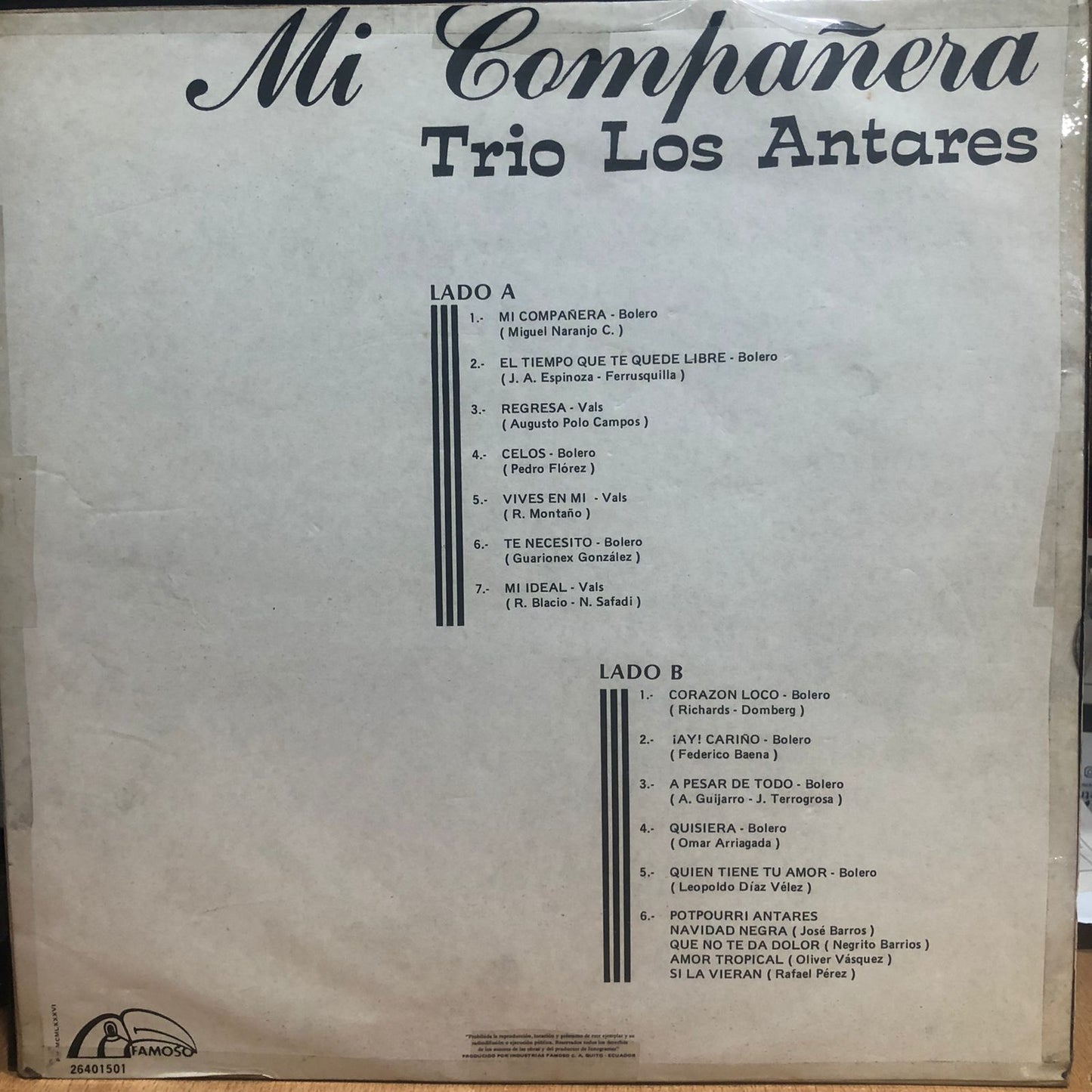 TRIO LOS ANTARES - MI COMPAÑERA LP