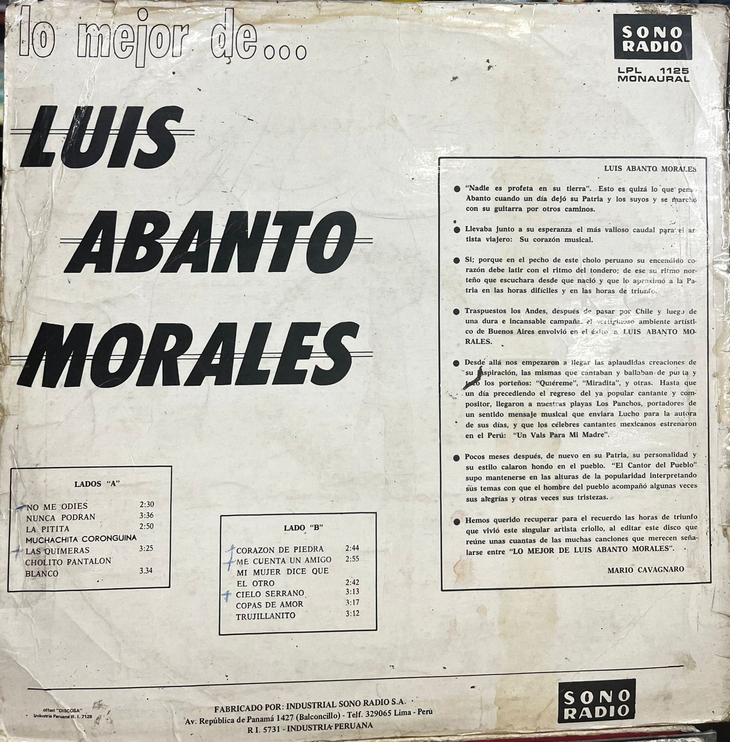 LUIS ABANTO MORALES - EL CANTOR DEL PUEBLO LP