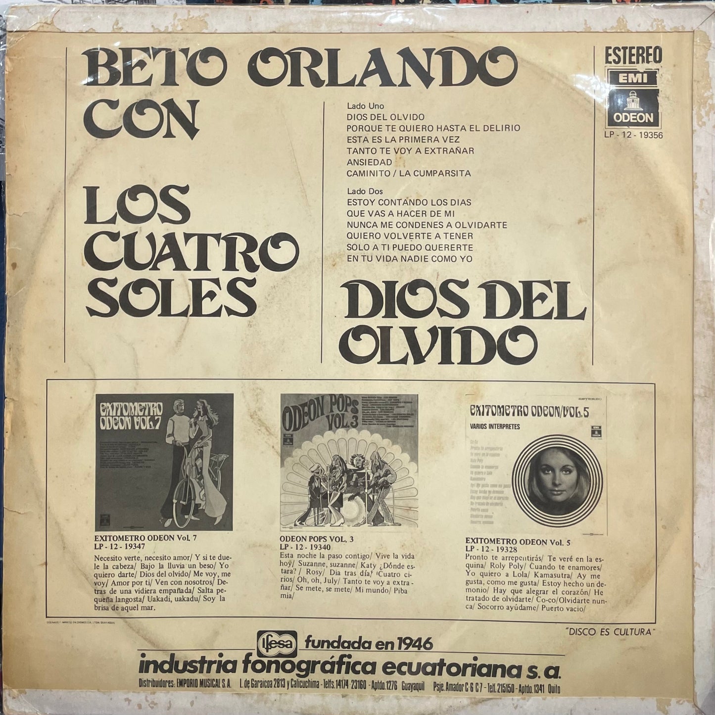 BETO ORLANDO CON LOS CUATRO SOLES - DIOS DEL OLVIDO LP (DE EPOCA)