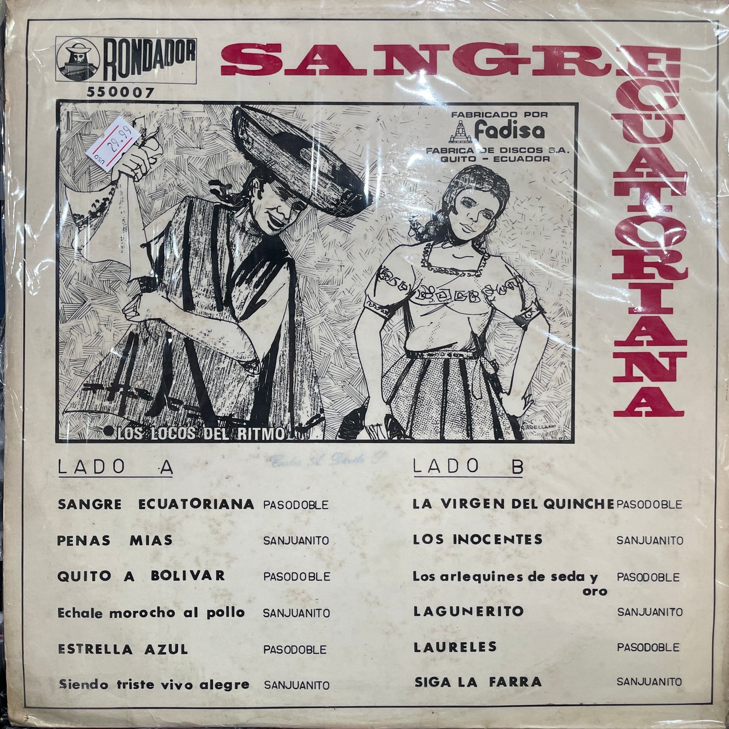 LOS LOCOS DEL RITMO - SANGRE ECUATORIANA LP (DE EPOCA)