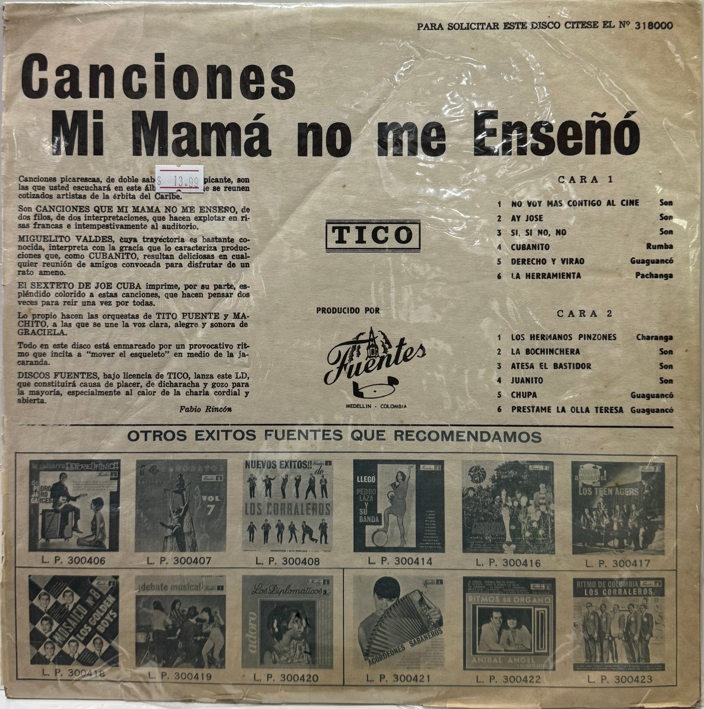 JOSE CUBA MIGUELITO VALDES TITO PUENE GRACIELA MACHITO - CANCIONES MI MAMA NO ME ENSEÑO  LP