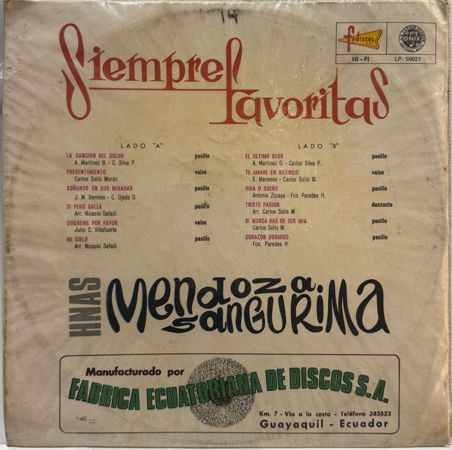 HNAS MENDOZA SANGURIMA - SIEMPRE FAVORITAS LP