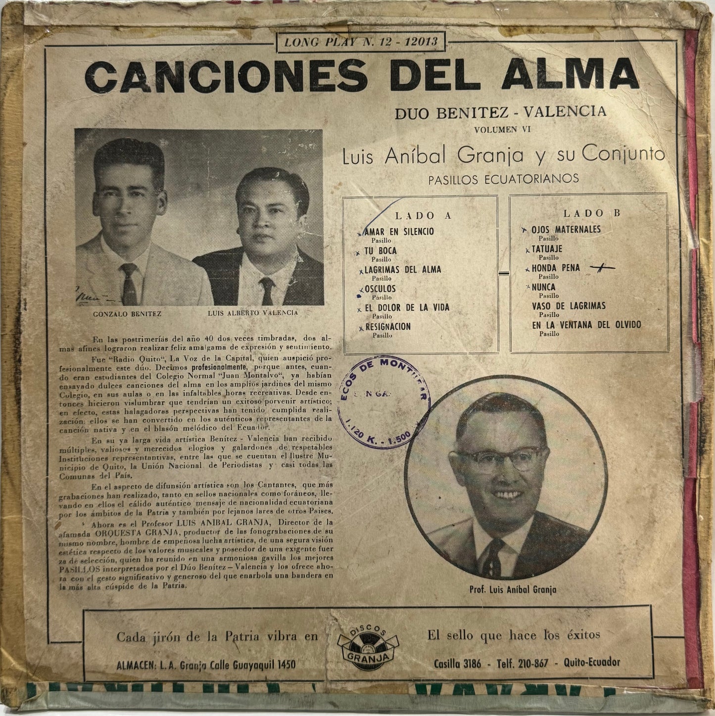 BENITEZ Y VALENCIA - CANCIONES DEL ALMA LP