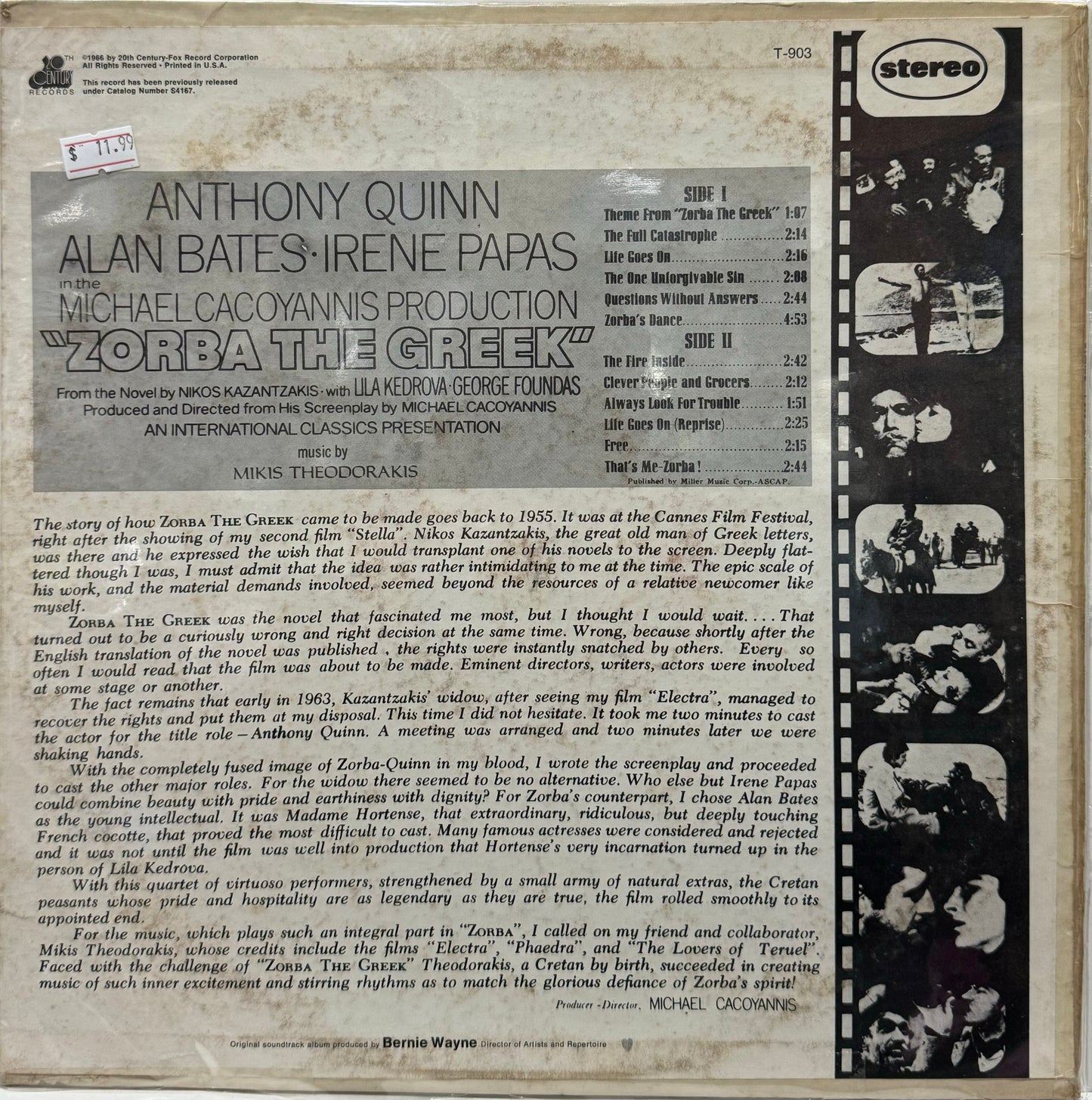 ZOBRA THE GREEK - ORIGINAL SOUNDTRACK ALBUM LP