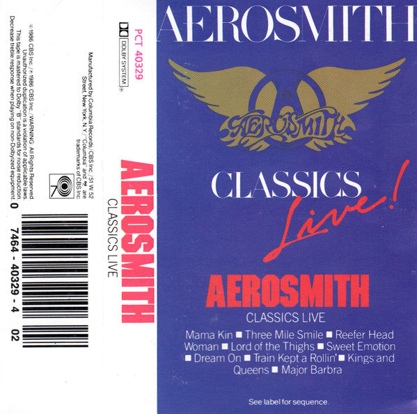 AEROSMITH - CLASSICS LIVE CASSETTE