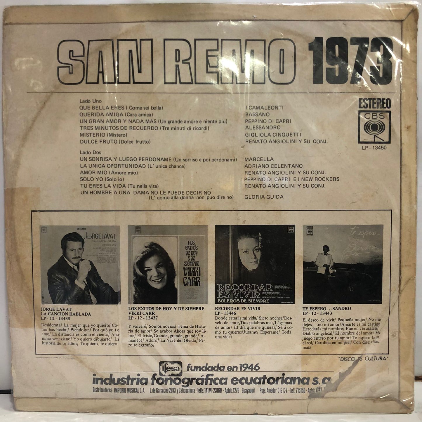 SAN REMO 1973 - VARIOS INTERPRETES LP