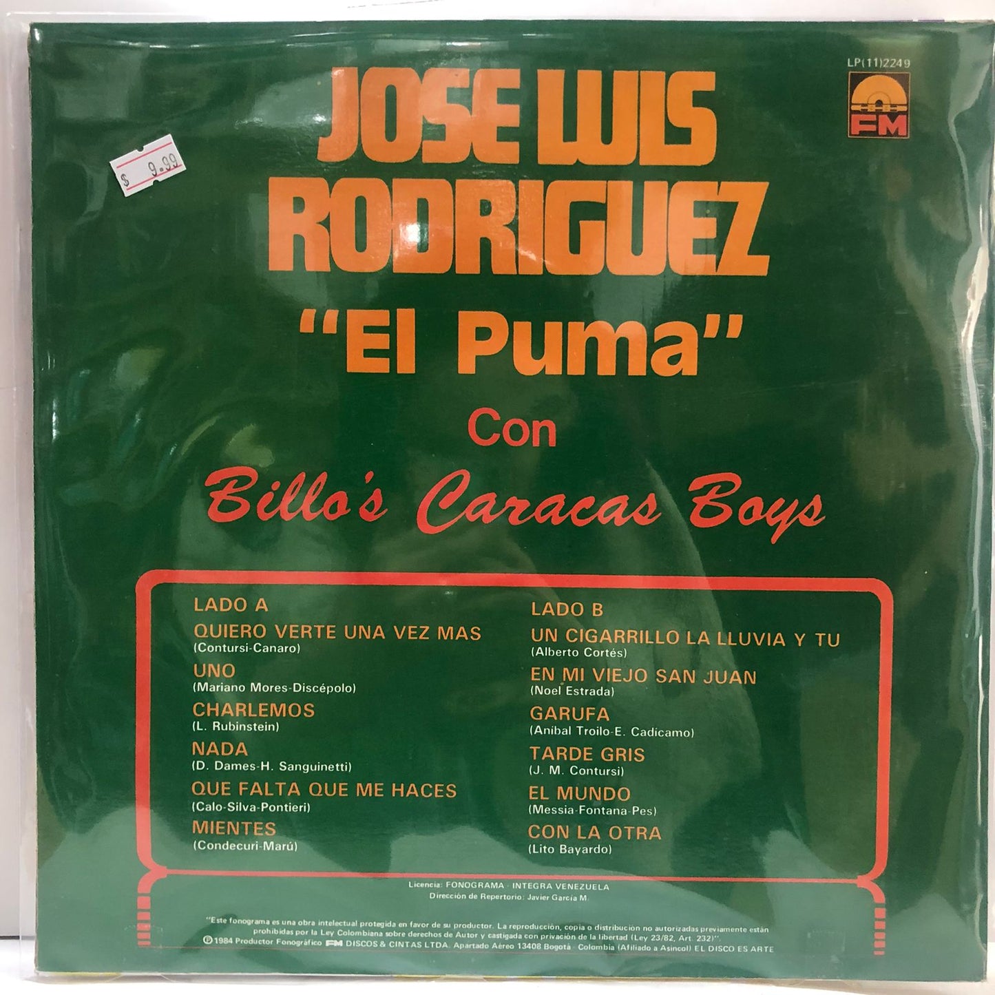 JOSE LUIS RODRIGUEZ - CON BILLO´S CARACAS BOYS LP