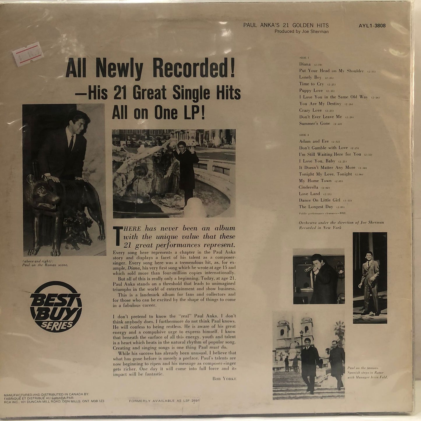 PAUL ANKA - PAUL ANKA´S 21 GOLDEN HITS LP (DE EPOCA)