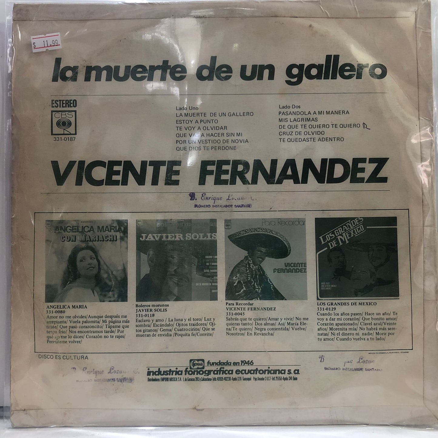 VICENTE FERNANDEZ - LA MUERTE DE UN GALLERO LP