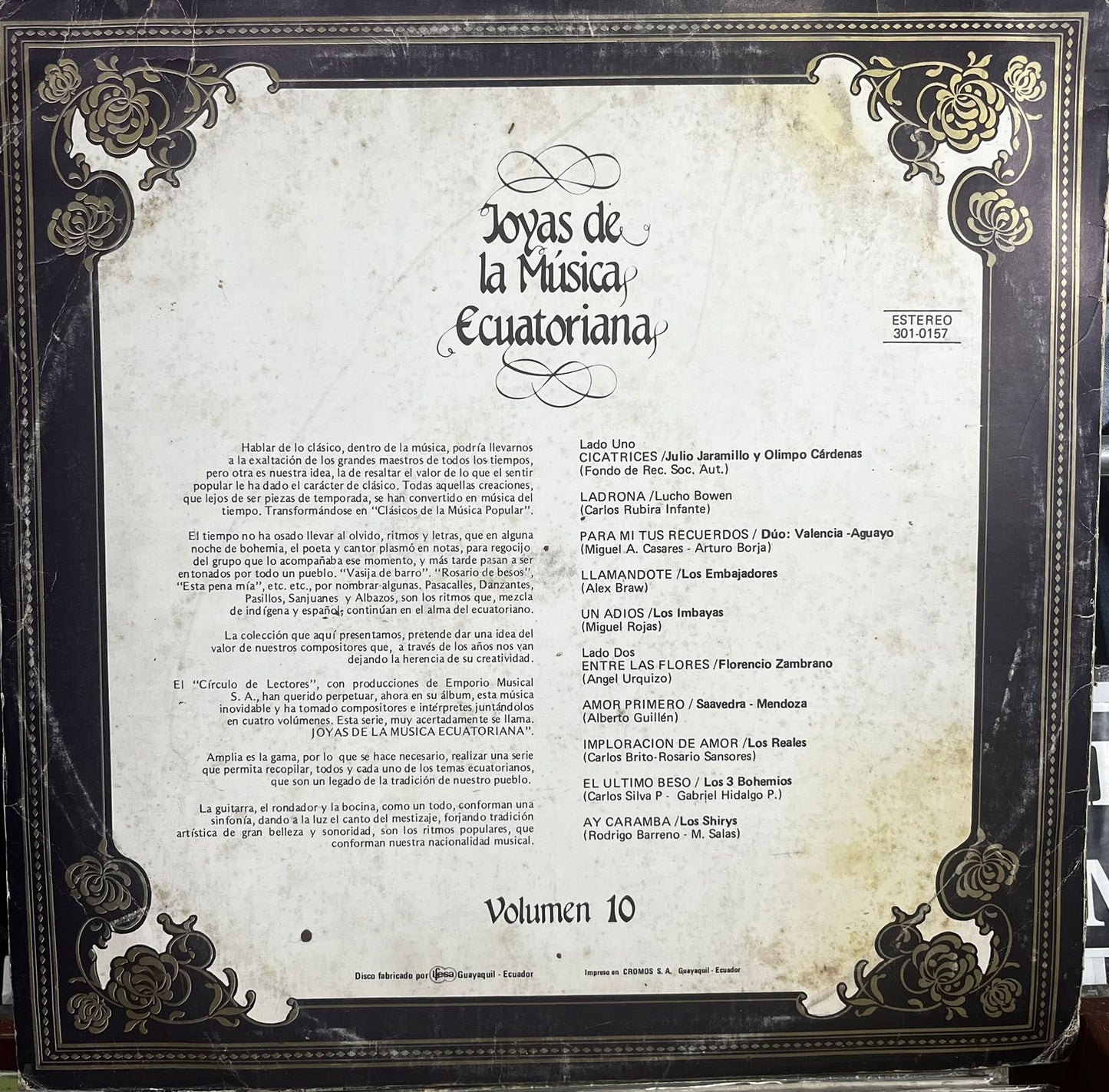 JOYAS DE LA MUSICA ECUATORIANA VOL.1O LP