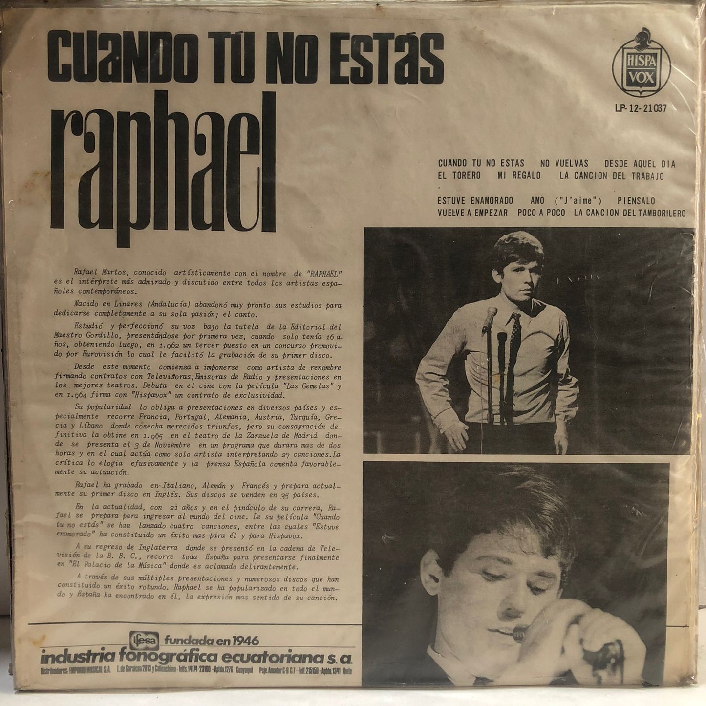RAPHAEL - CUANDO TU NO ESTAS LP