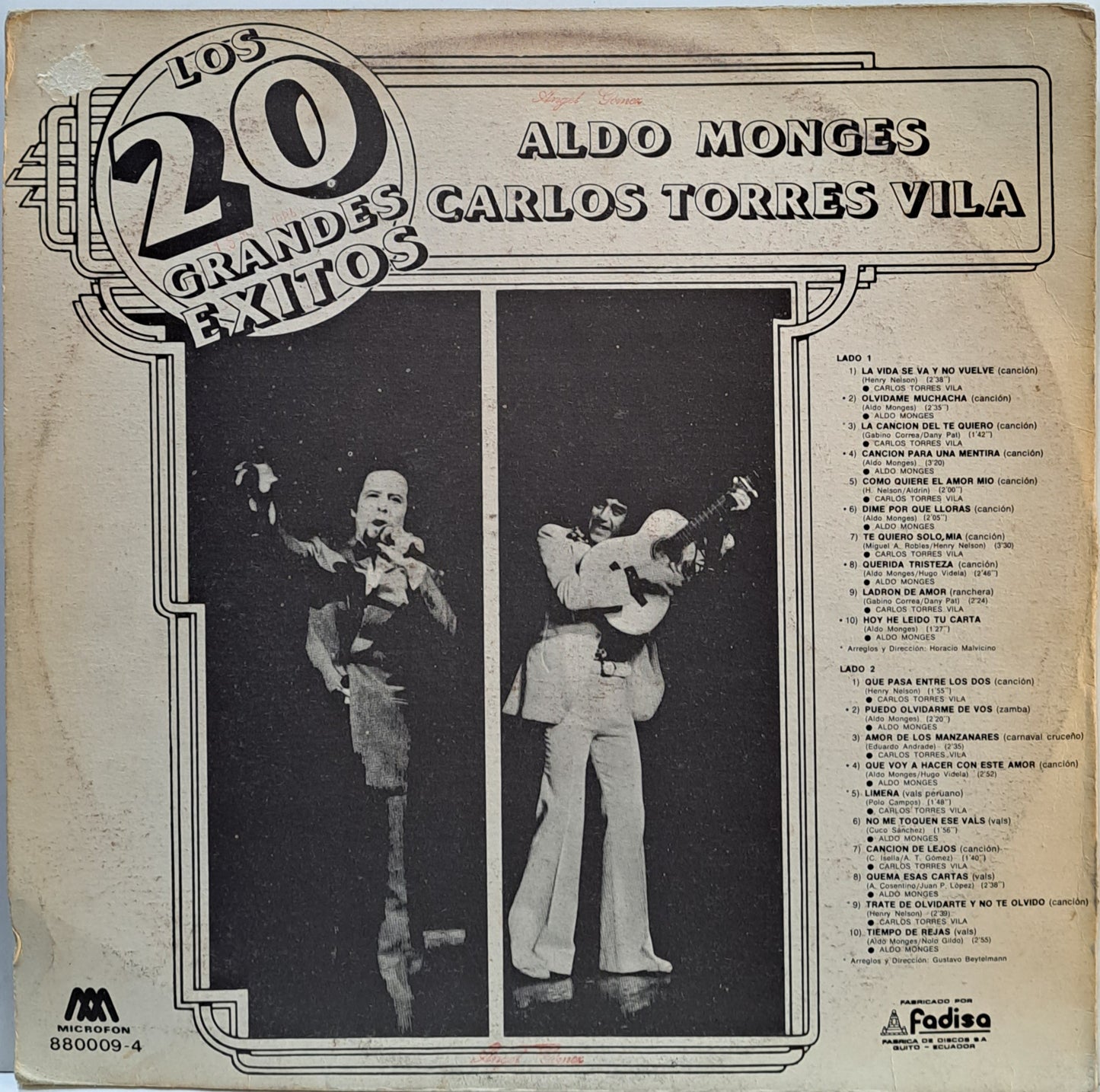 ALDO MONGES Y CARLOS TORRES VILA - LOS 20 GRANDES EXITOS  LP