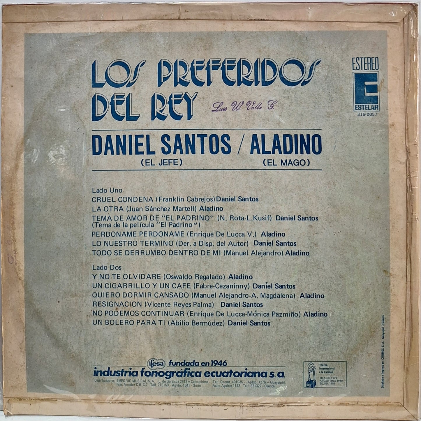 DANIEL SANTOS Y ALADINO - LOS PREFERIDOS DEL REY  LP