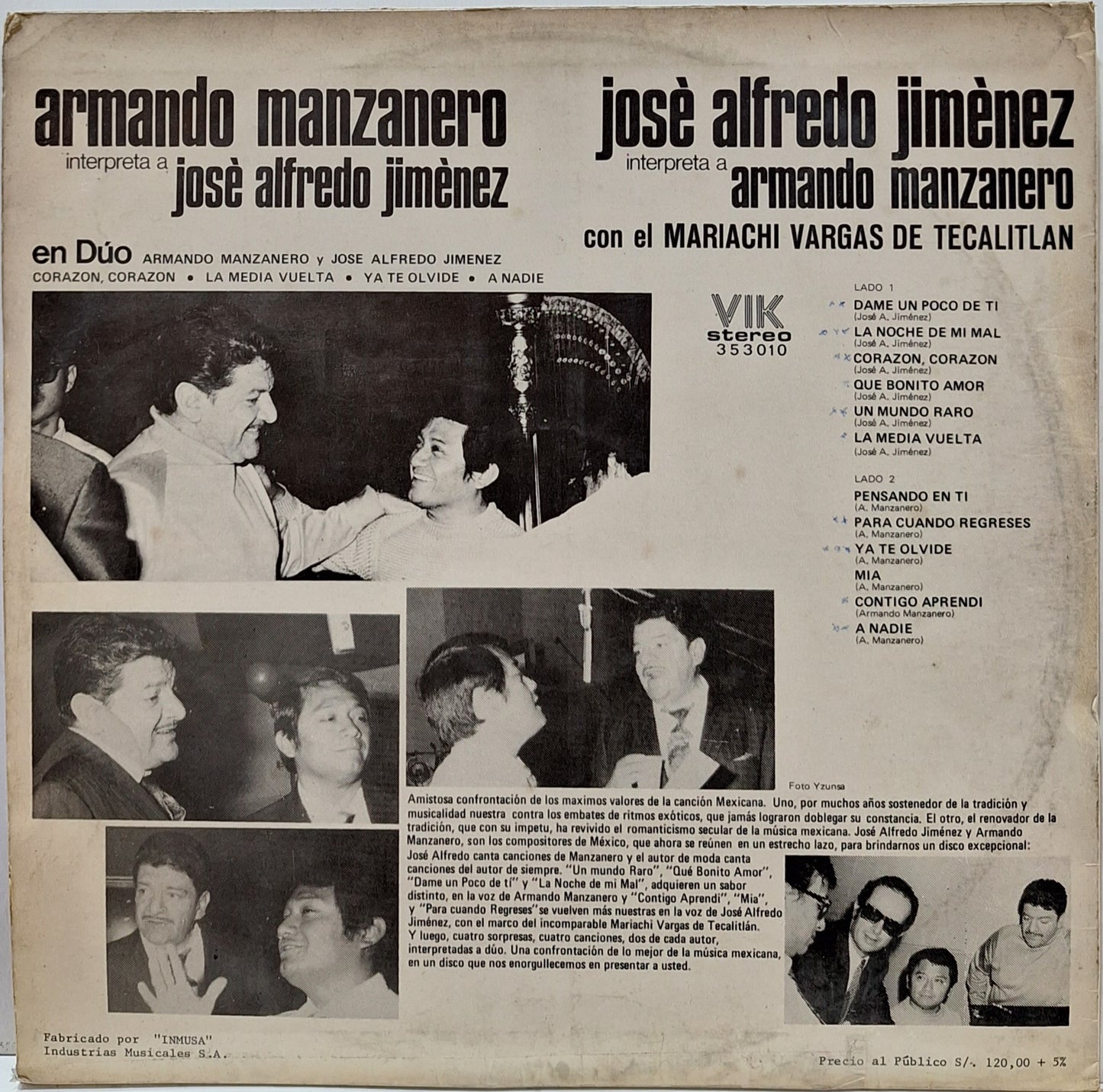 JOSE ALFREDO JIMENEZ - INTERPRETA A ARMANDO MANZANERO  LP