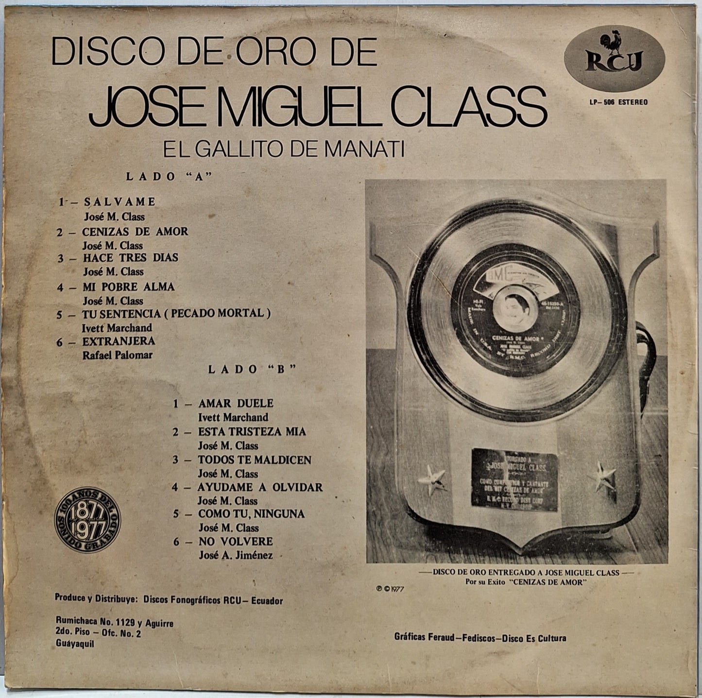 JOSE MIGUEL CLASS - DISCO DE ORO DE  LP