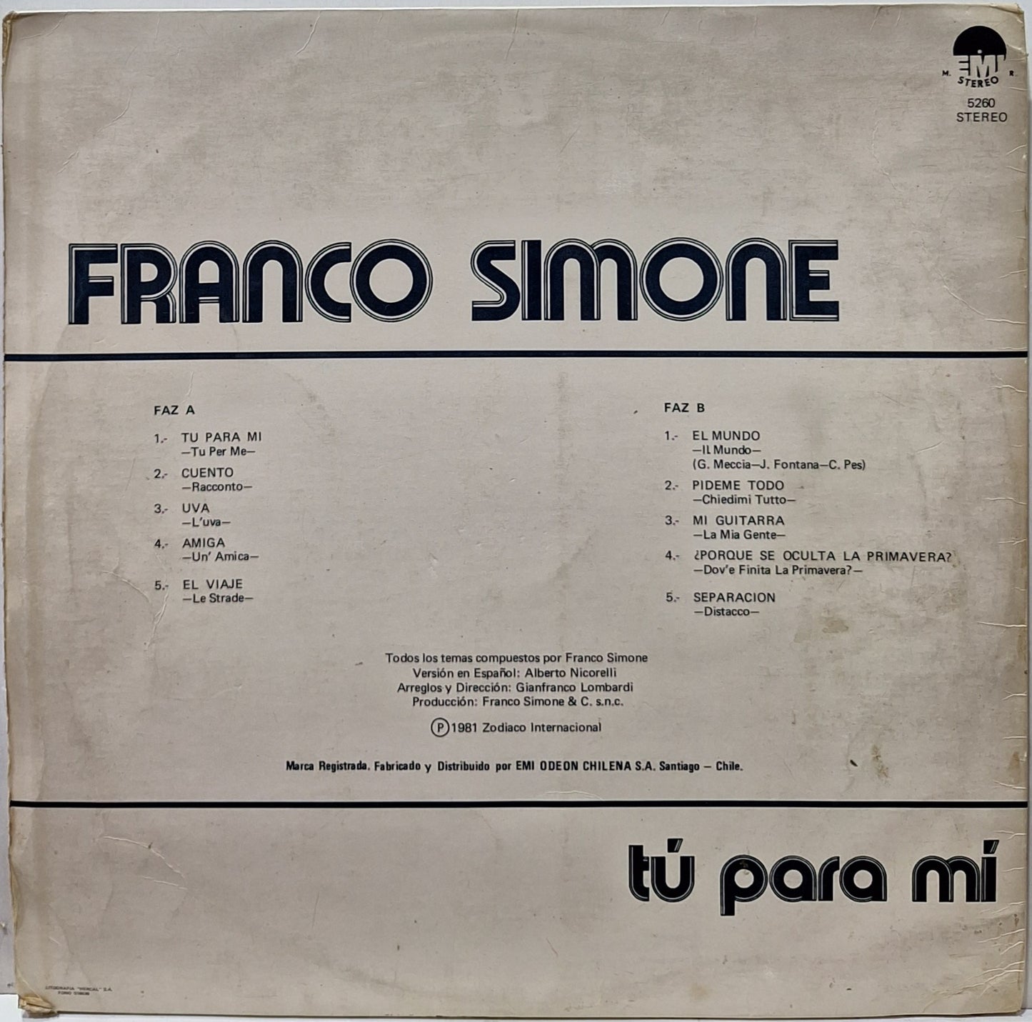 FRANCO SIMONE - TU PARA MI LP