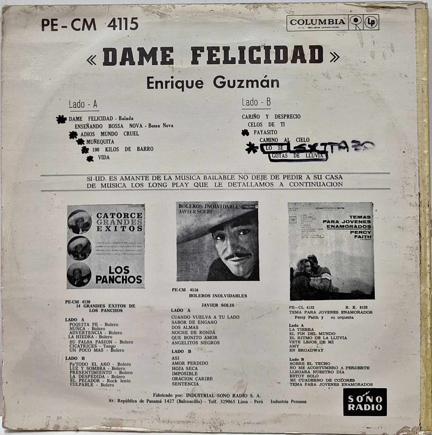 ENRIQUE GUZMAN - DAME FELICIDAD LP