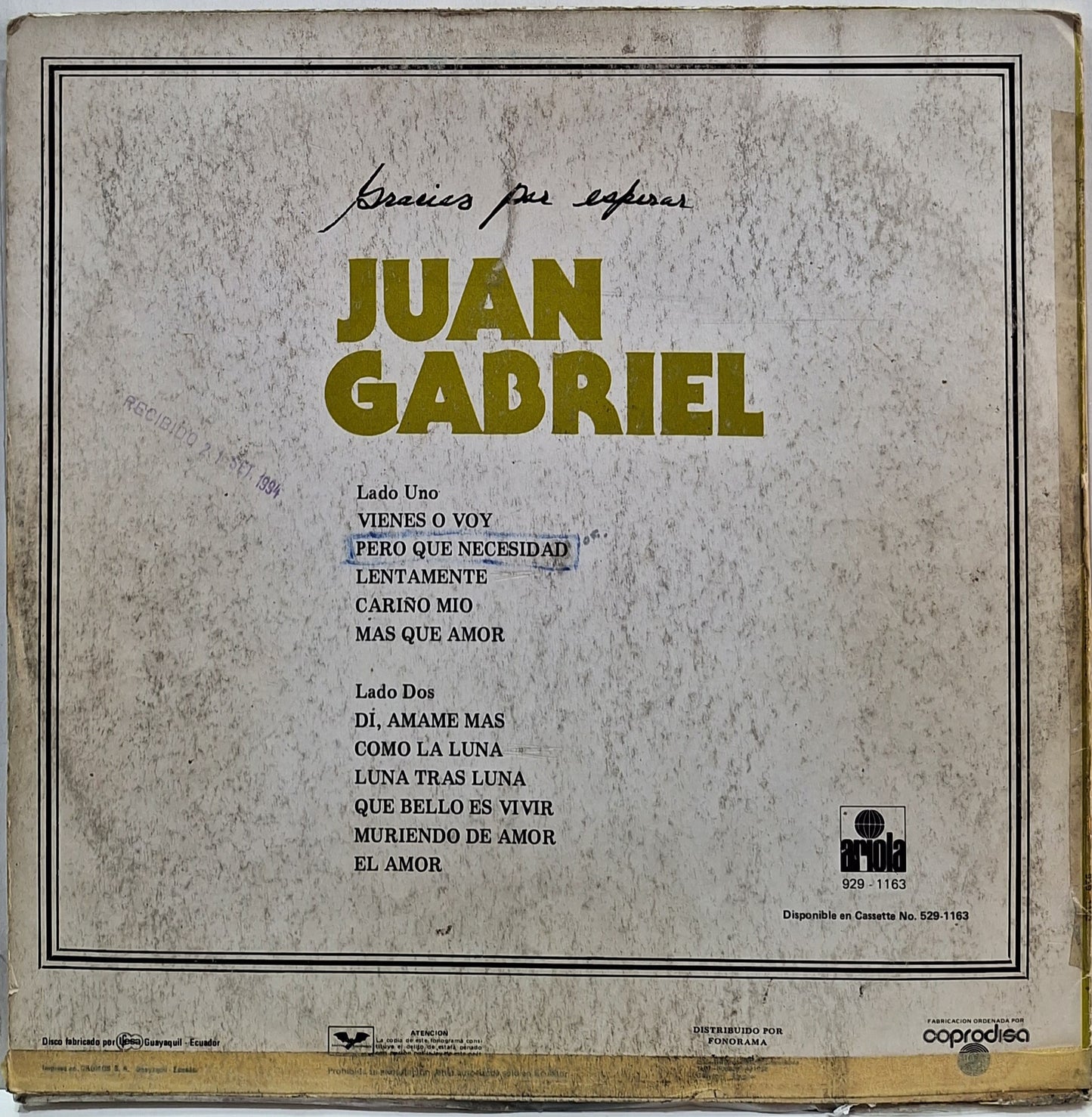 JUAN GABRIEL - GRACIAS POR ESPERAR LP