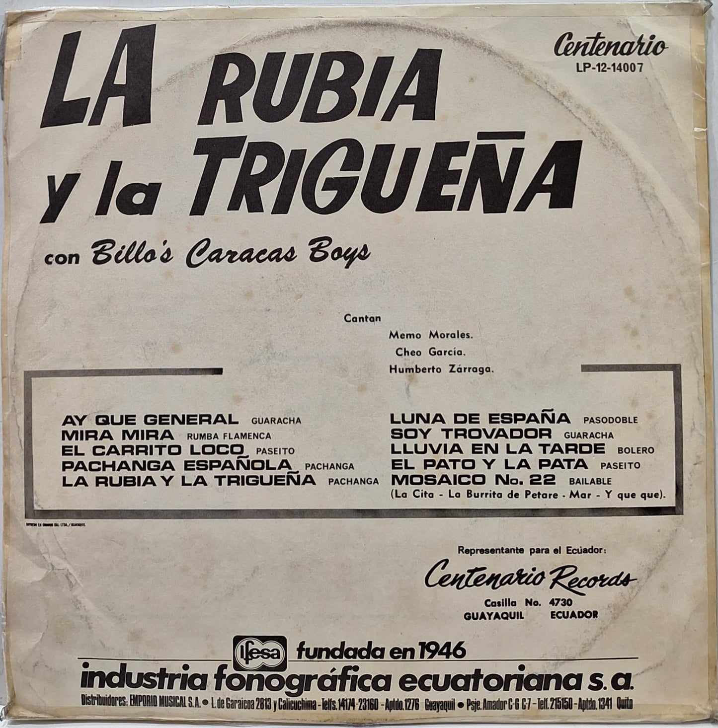 BILLOS CARACAS BOYS - LA RUBIA Y LA TRIGUEÑA LP