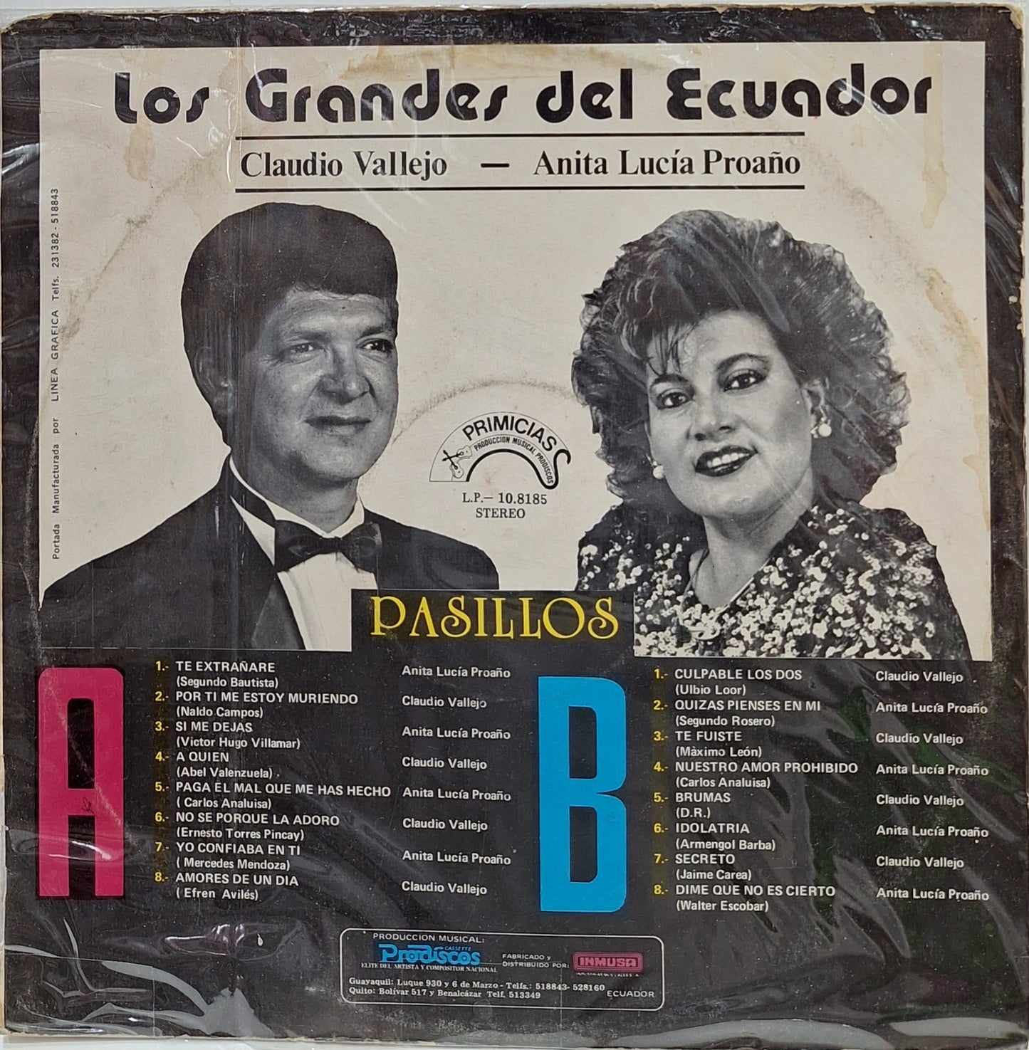 CLAUDIO VALLEJO Y ANA LUCIA PROAÑO - LOS GRANDES DEL ECUADOR PASILLOS  LP