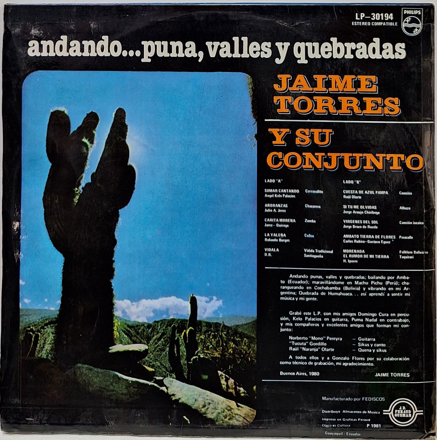 JAIME TORRES Y SU CONJUNTO - ANDANDO PUNA VALLES Y QUEBRADITAS LP