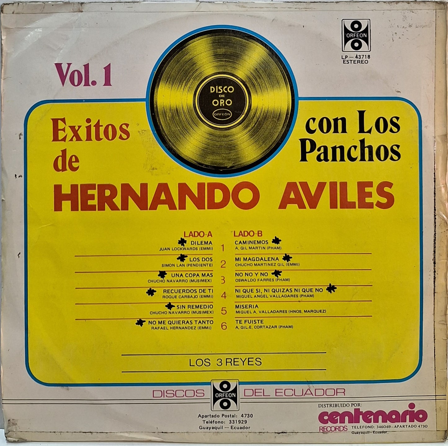 HERNANDO AVILES CON LOS PANCHOS - EXITOS DE VOL.1  LP