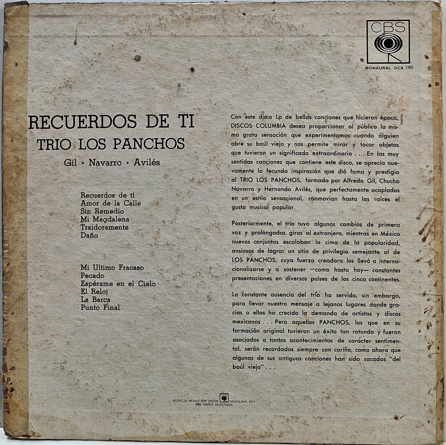 TRIO LOS PANCHOS - RECUERDOS DE TI  LP