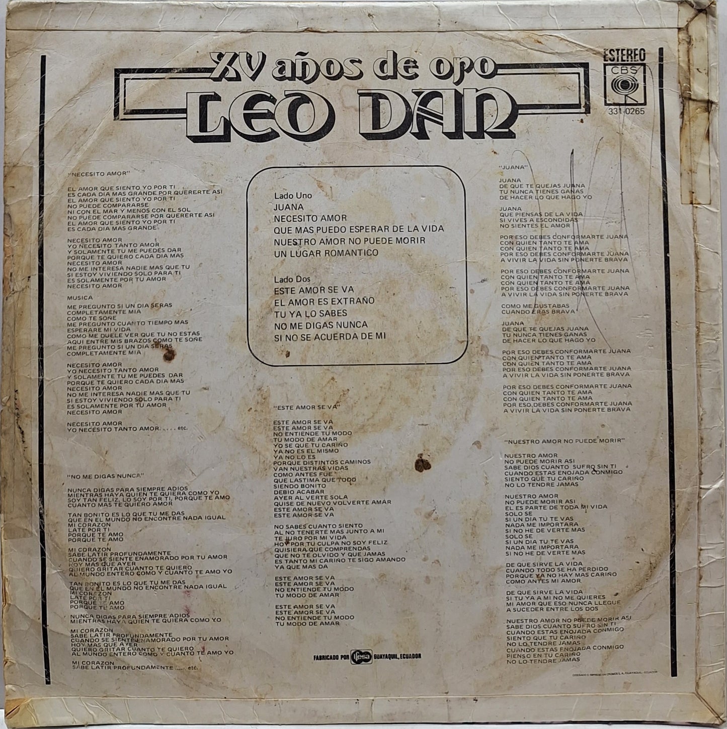 LEO DAN - XV AÑOS DE ORO  LP