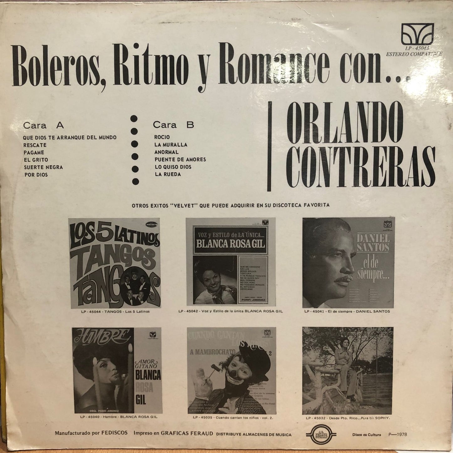 ORLANDO CONTRERAS - BOLEROS, RITMOS Y ROMANCE LP