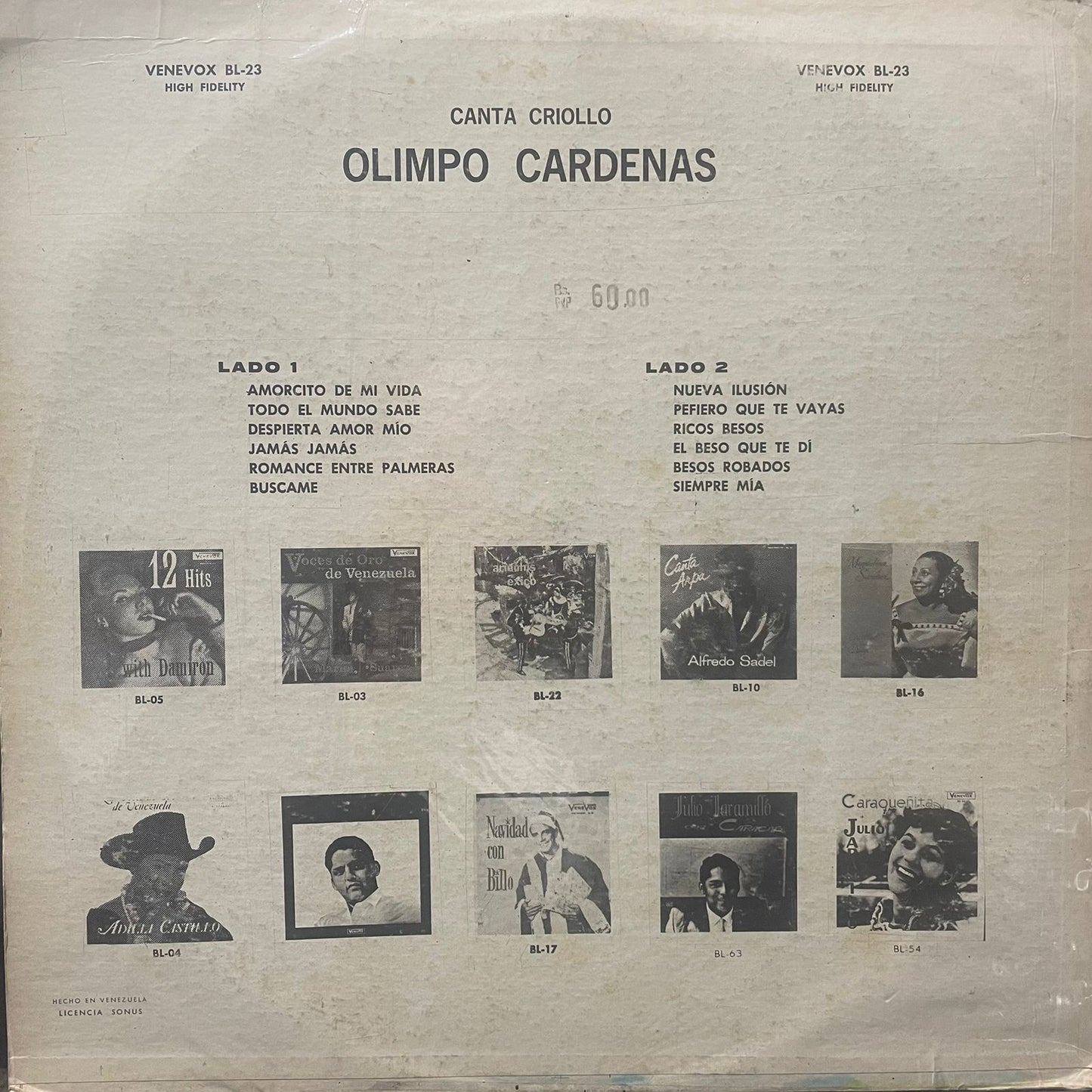OLIMPO CARDENAS - CANTA CRIOLLO LP (DE EPOCA)