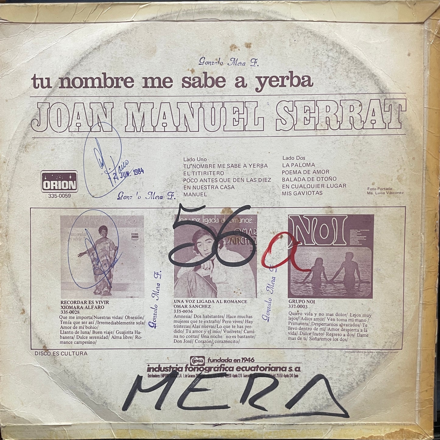 JOAN MANUEL SERRAT - TU NOMBRE ME SABE A YERBA LP
