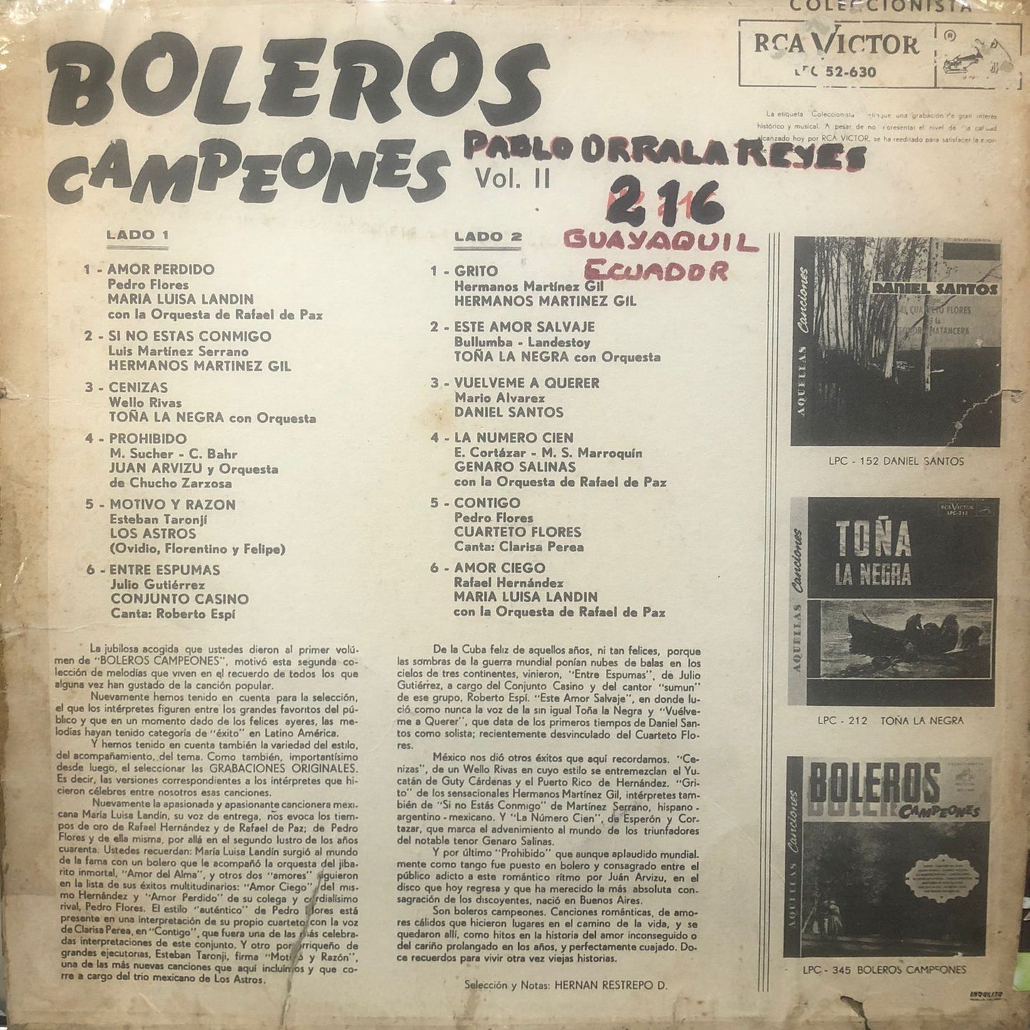 BOLEROS CAMPEONES VOL. II LP