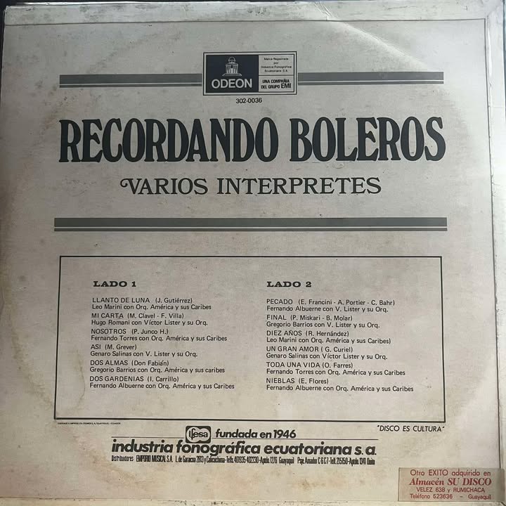 RECORDANDO BOLEROS - VARIOS INTERPRETES LP